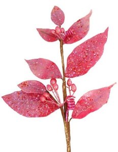 25" Hot Pink Mica Glitter & Sequin Laurel Leaf Christmas Spray
