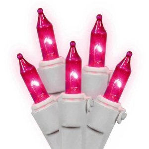 Set of 100 Pink Mini Christmas Lights - White Wire