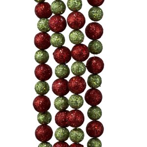 Kurt Adler 6' Red And Lime Green Glitter Ball Christmas Garland | Holly Jolly Holidays