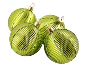 4ct Shiny Lime Green Ribbed Shatterproof Christmas Ball Ornaments 2.5" (60mm) | Holly Jolly Holidays