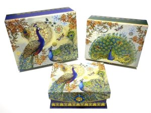 Punch Studio Brooch Flap Trinket Nesting Box Set of 3 - Royal Peacocks