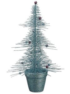 16" Whimsical Turquoise Glittered Spike Table Tree