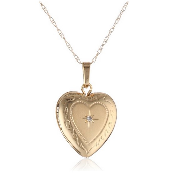 Duragold 14k Yellow Gold Heart Locket with Diamond Accent Pendant Necklace, 18"