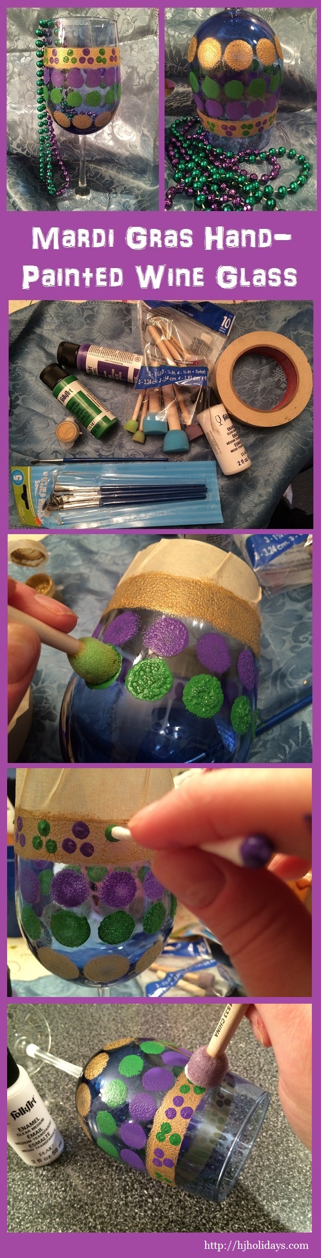 Mardi Gras Hand Painted Wine Glass Tutorial