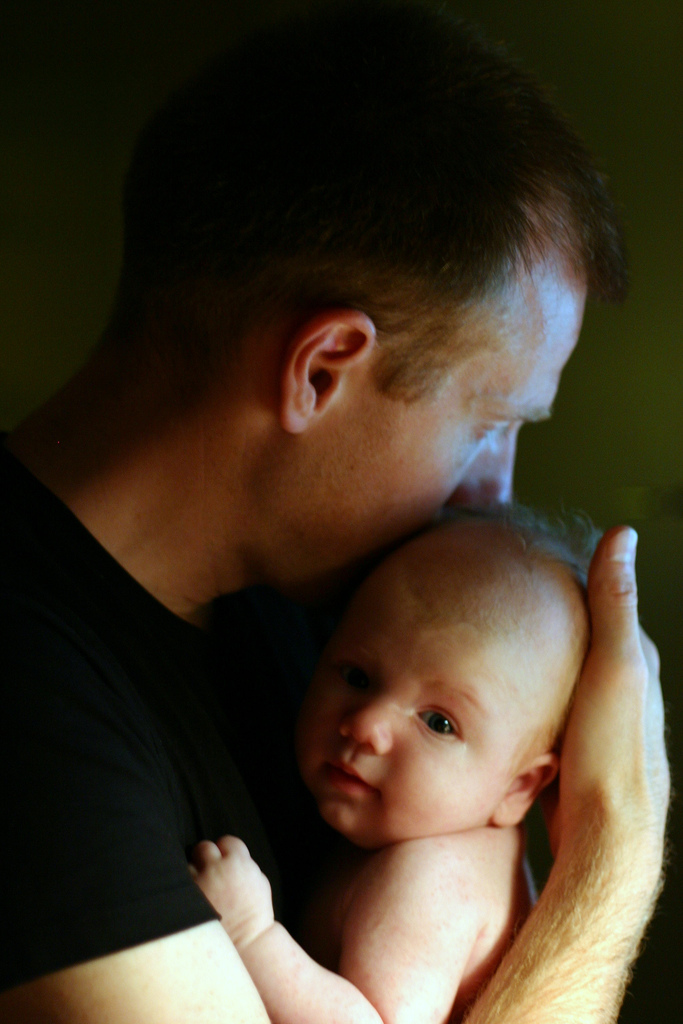 Father with new baby