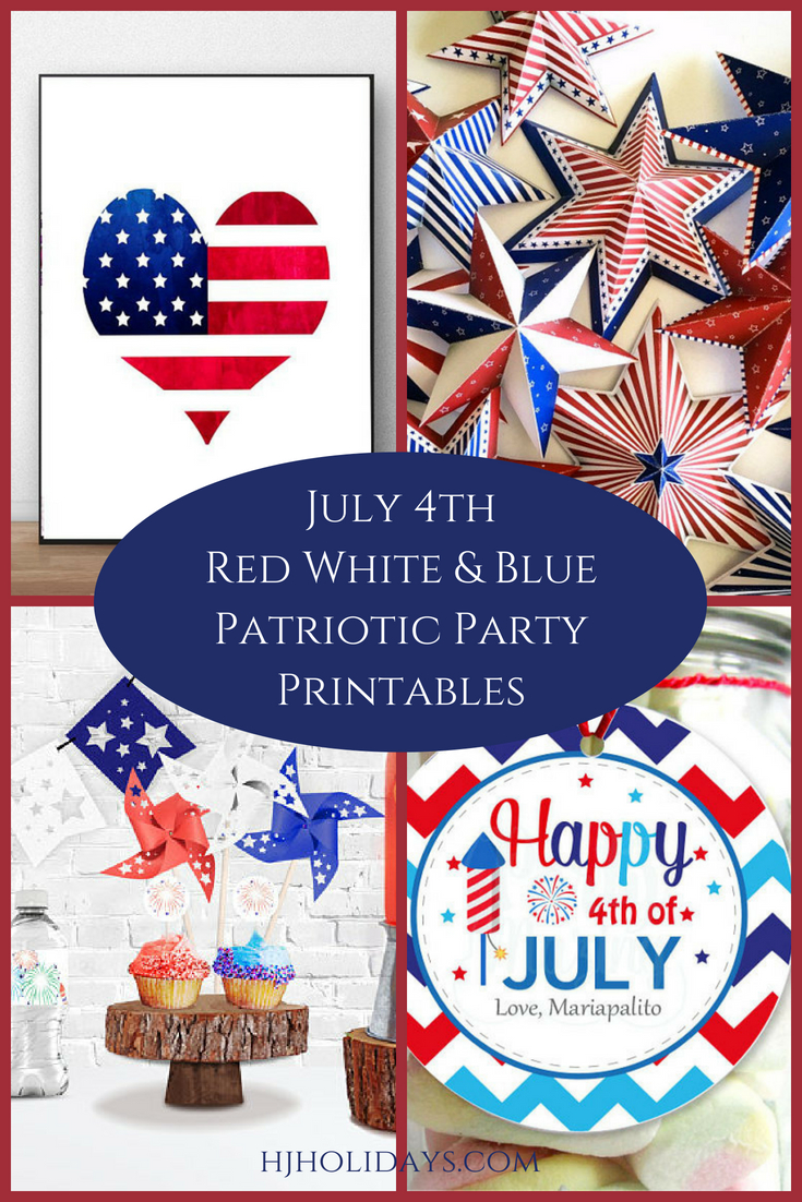 July 4th Red White & Blue Patriotic Party Printables