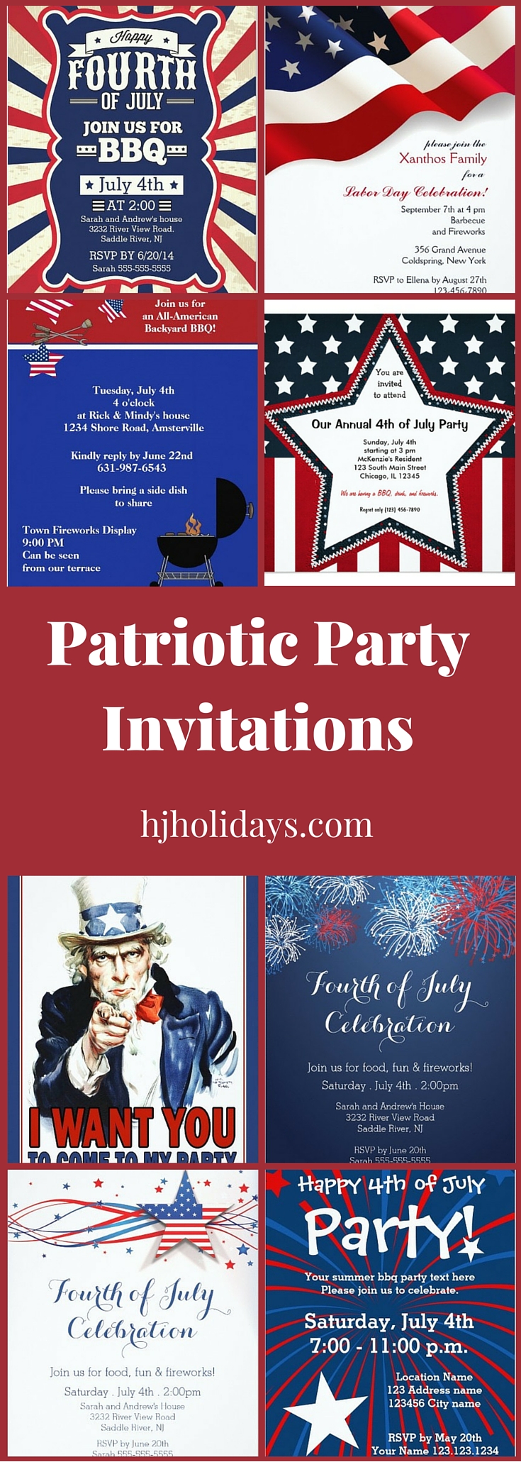 Patriotic Party Invitations for July 4th, Memorial Day and Labor Day