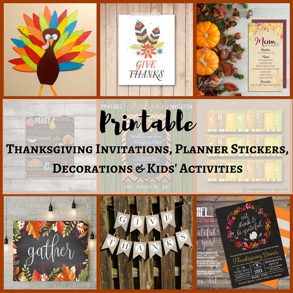 Printable Thanksgiving Invitations Planner Stickers Decorations & Kids’ Activities