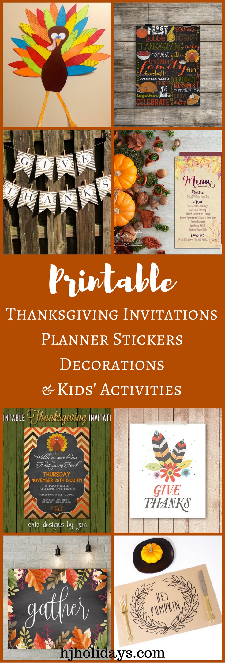 Printable Thanksgiving Invitations Planner Stickers Decorations & Kids’ Activities