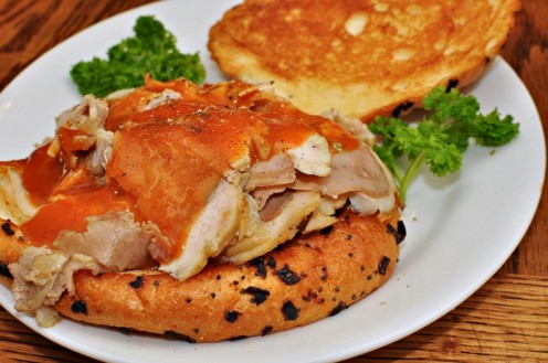 Mmm... Leftover turkey with homemade BBQ sauce on an onion roll.